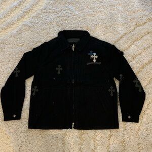 Chrome Hearts Black Denim Zip-Up Jacket Black Multi Cross Patches Men Size Large